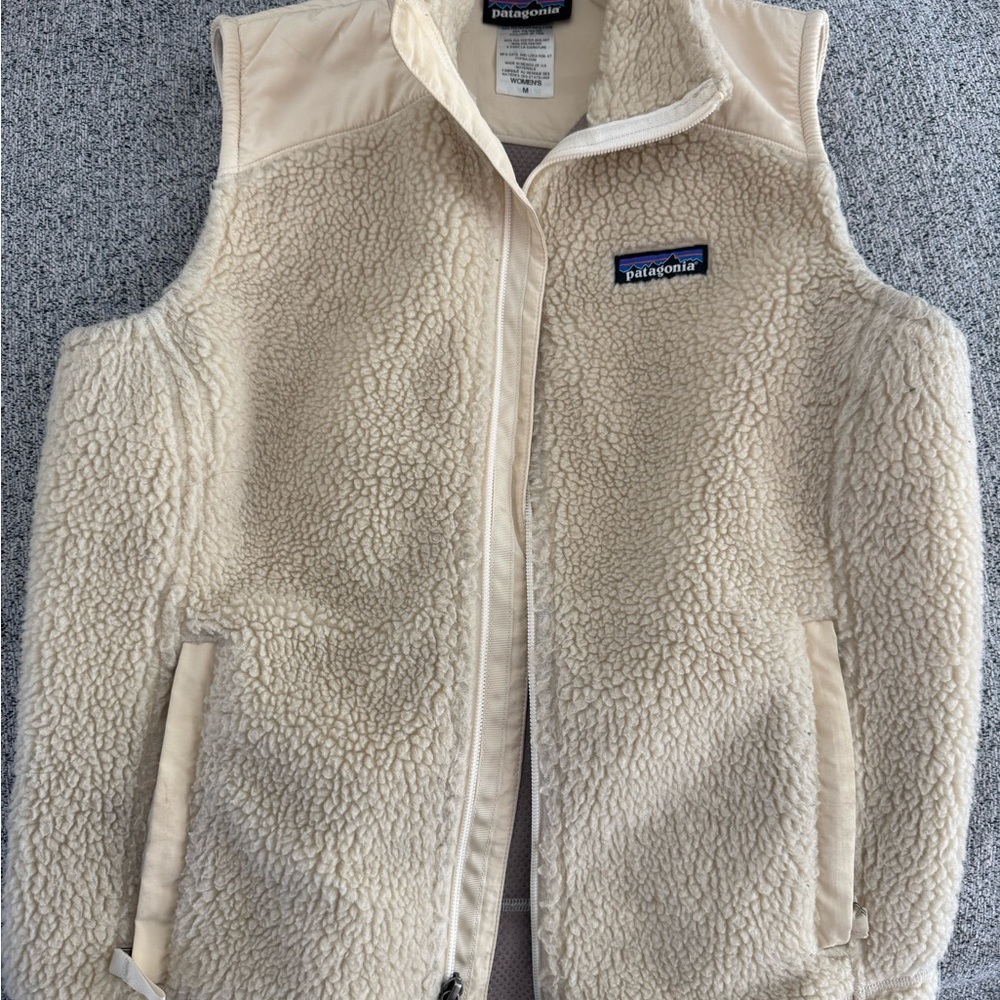 Patagonia Cream Fleece Vest with Stand-Up Collar